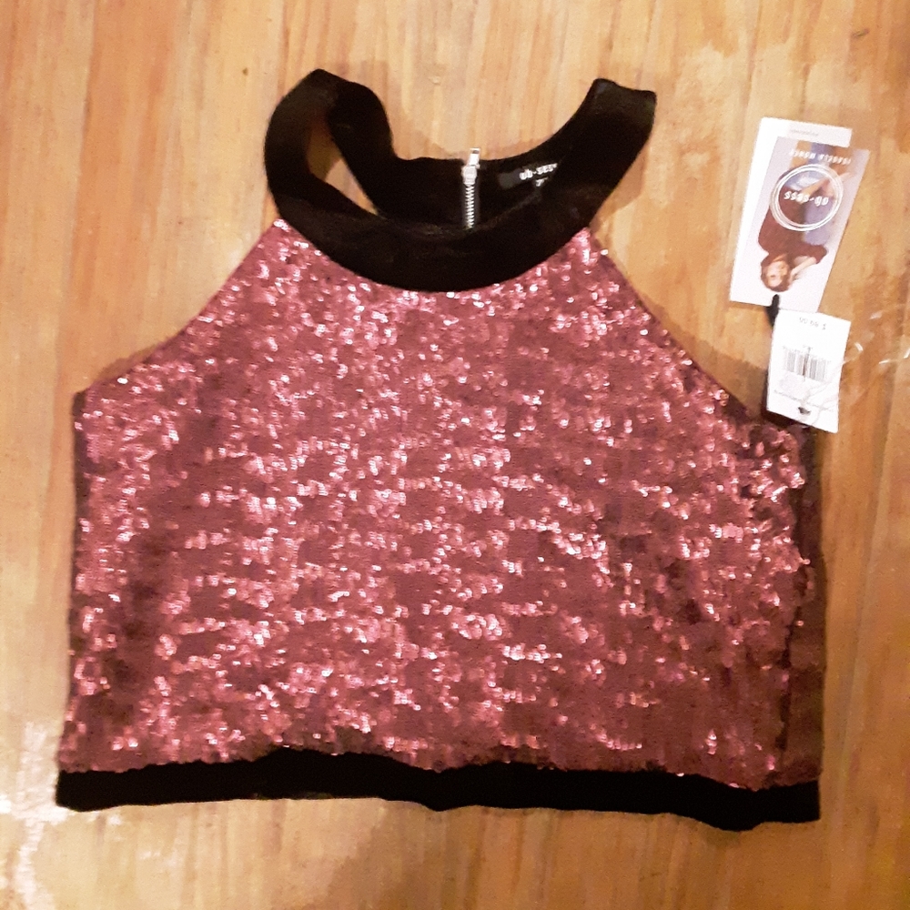 ISABELA MOONER SEQUINS HALTER CROP TOP
